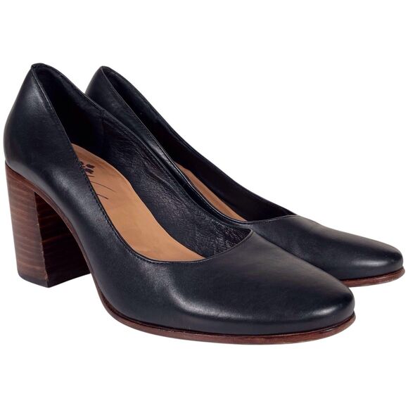 PATRICIA NASH Anita Block Heel Pumps Size 7 Leather Black Classic Work Shoes - Picture 1 of 16